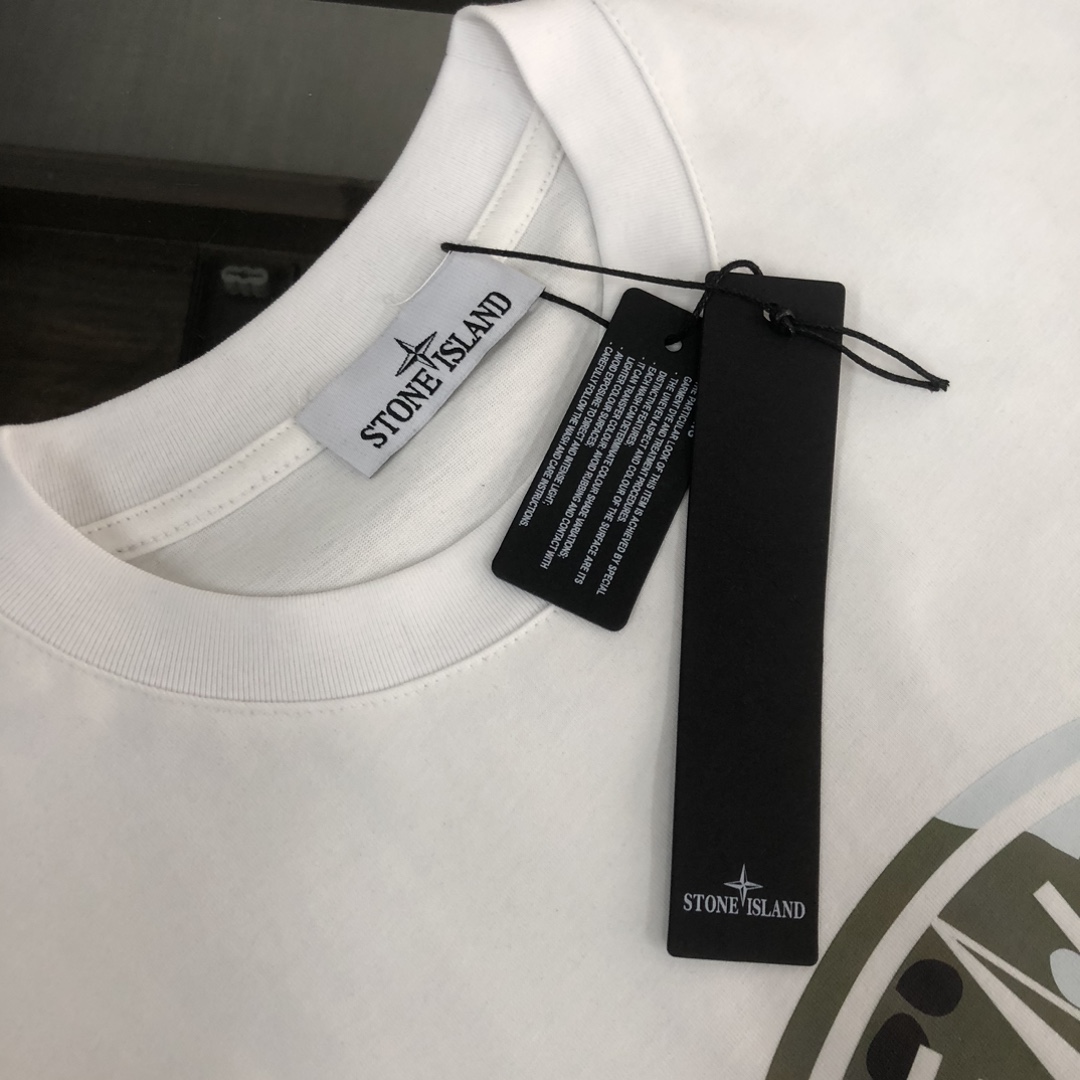 Stone Island Custom Cotton T-shirts: Latest Fashion Collection in Black/White, Sizes S-XL - 图片 4