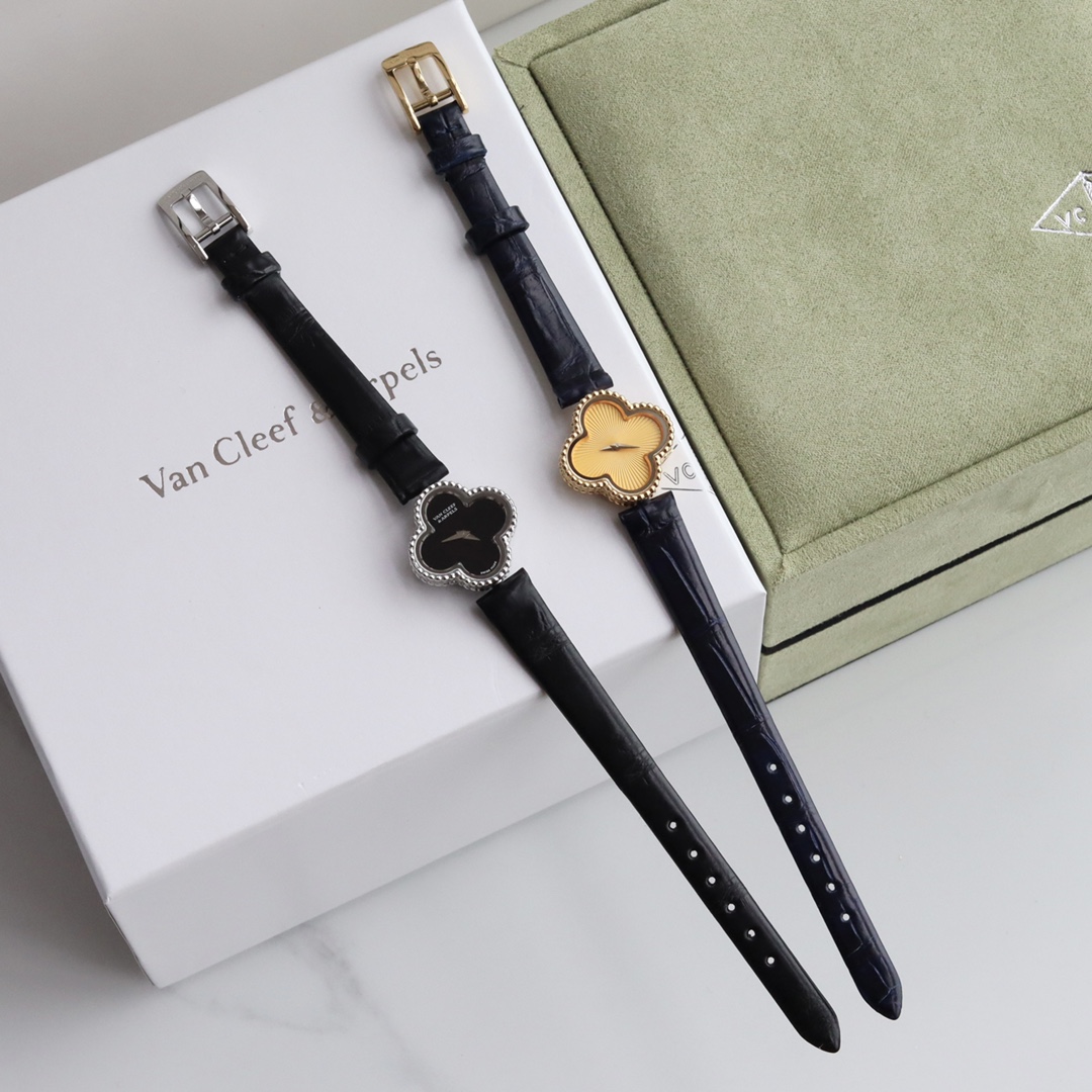NO:142776,VCA Van Clerk Arpels 4-leaf clover alligator leather watch Bracelet material is made of sterling silver to create natural gems. Salt-sweet chain-band watches allow the lucky four-leaf clover to bring you every minute and every second of the lucky ones. The electroplating 18k gold craft 