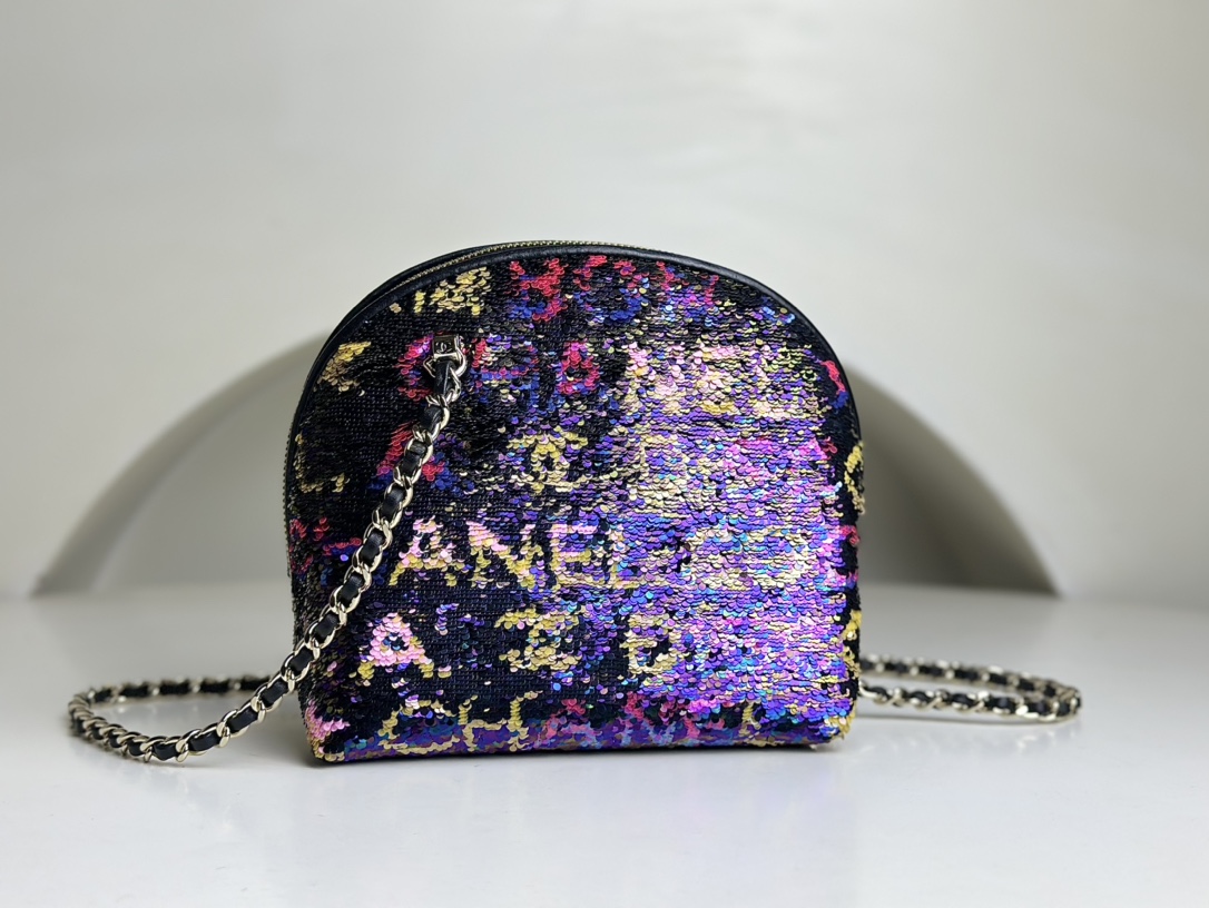 Chanel 24C Sequin Evening Bag with Shell Chain - Luxurious & Eye-Catching