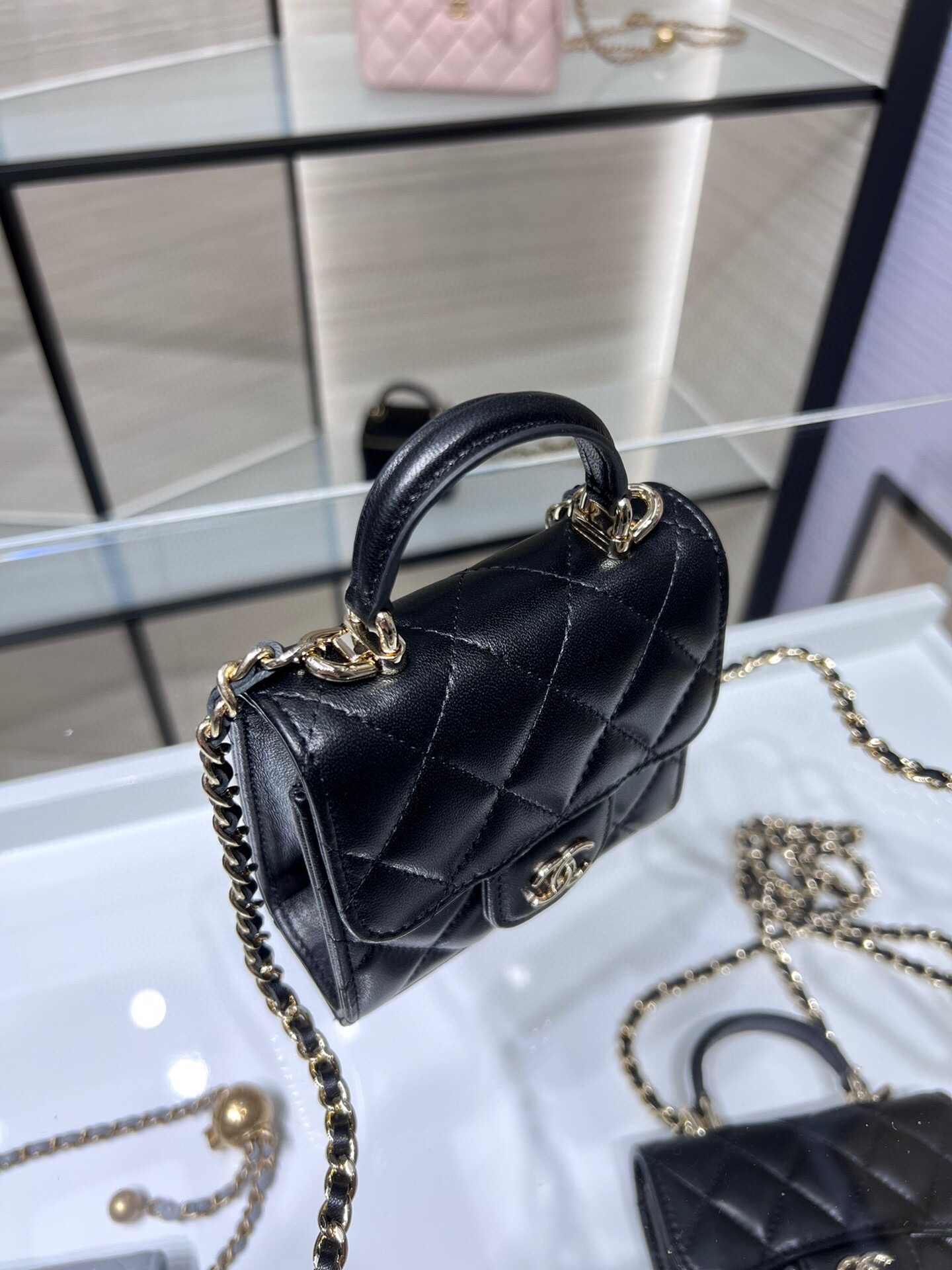 Ohanel23A新品小废包内配小镜子手提化妆小盒子小型收纳盒AY尺寸11*11*4cm.