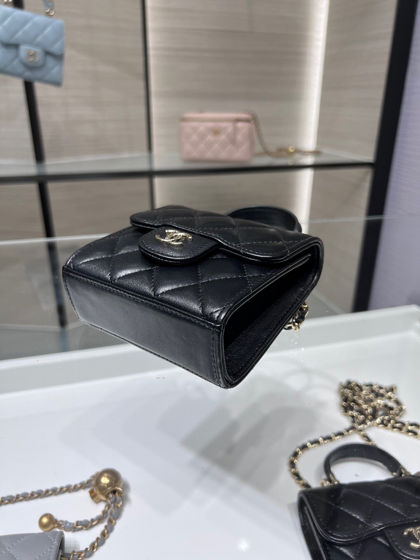 Ohanel23A新品小废包内配小镜子手提化妆小盒子小型收纳盒AY尺寸11*11*4cm.