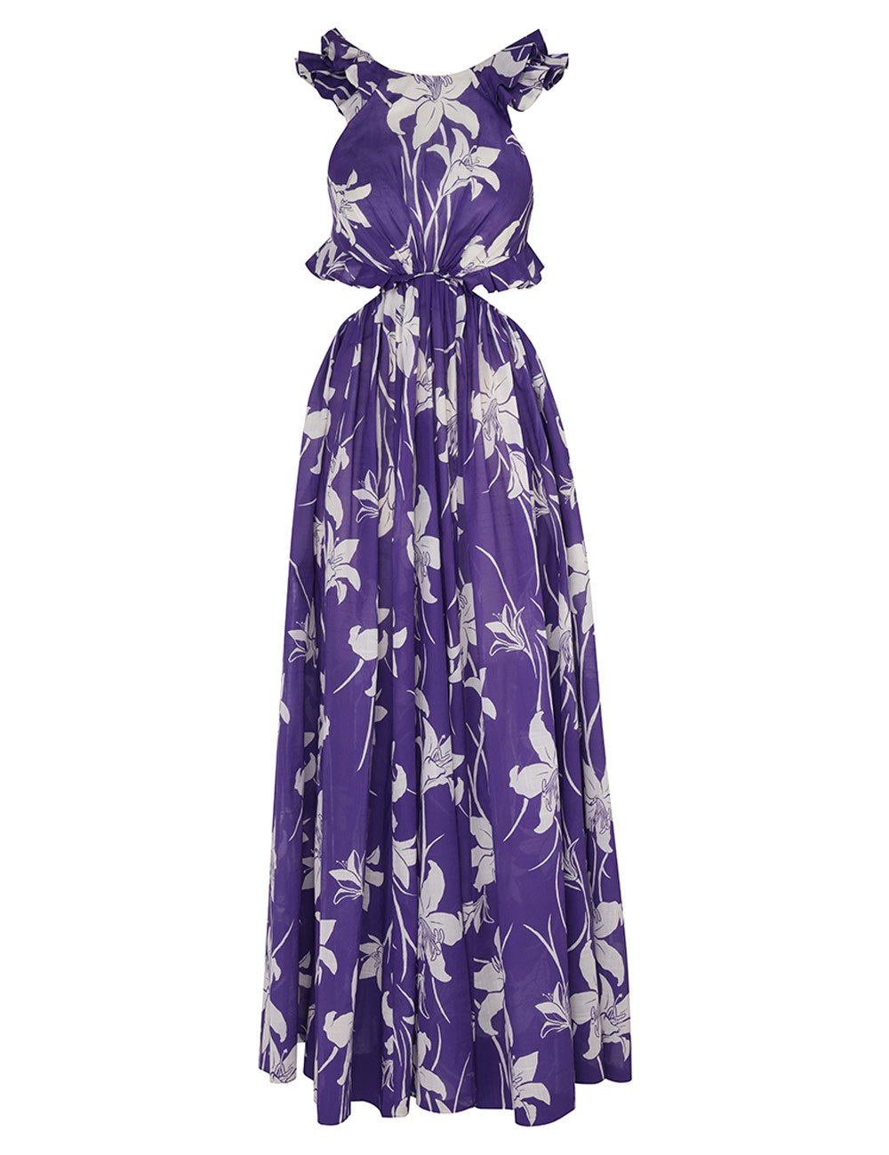 （爆款大量现货发售）#B1033 澳洲Zimmermann度假露背花边紫花仙女棉连衣长裙 颜色：花色码数：0/S 1/M 2/L 3/XL