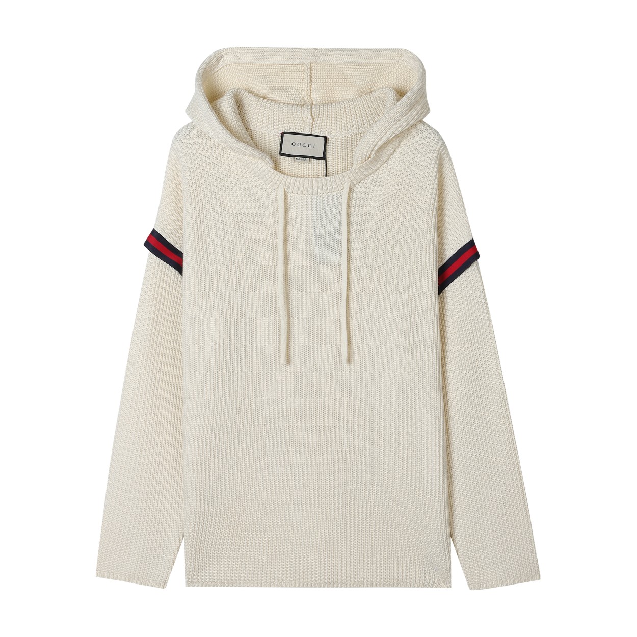 GUCC古*2024AW suéter con capucha de punto grueso de otoño/invierno nuevo, mangas con cinta roja y verde clásica, detalle…