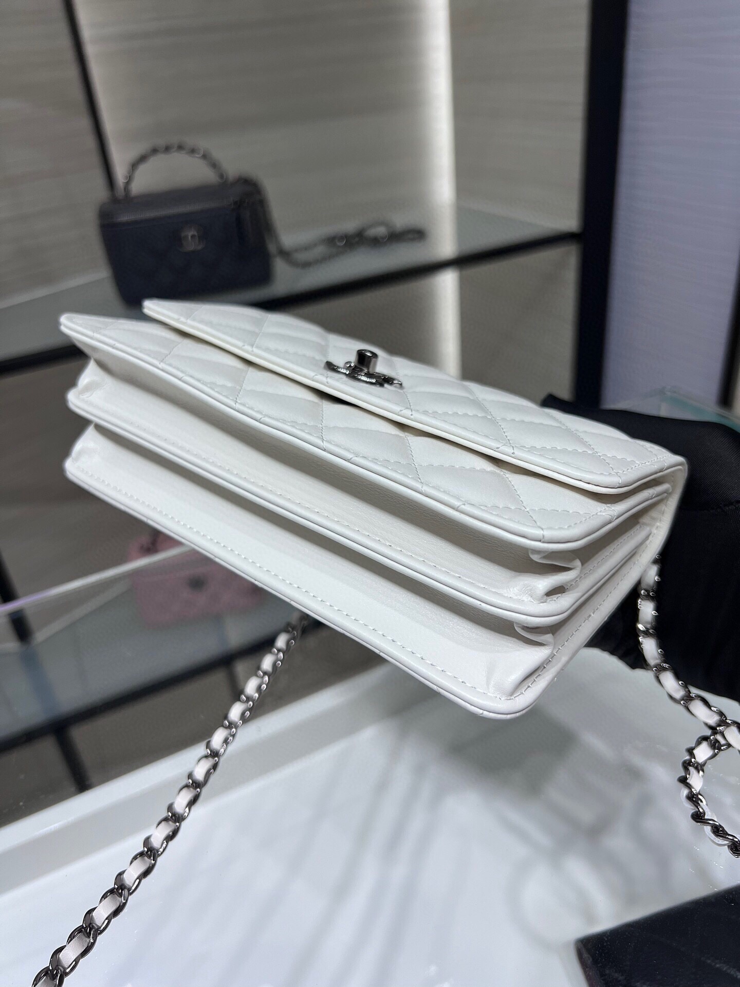 K新品辽色水钻手柄风琴包双层WOC水钻配牛皮AY尺寸:18.5116cm