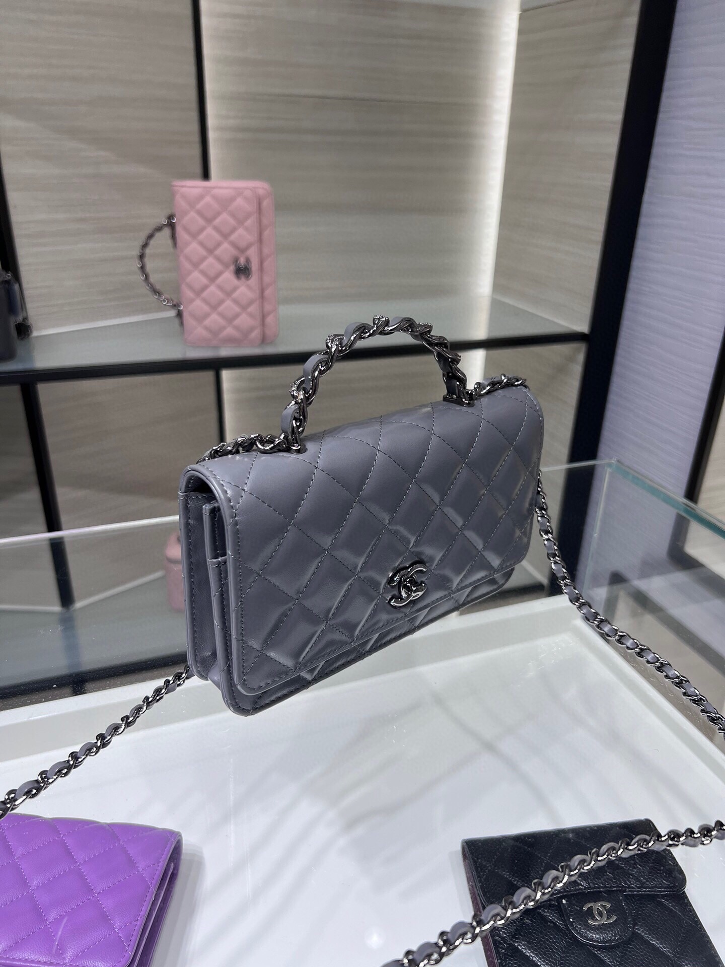 K新品辽色水钻手柄风琴包双层WOC水钻配牛皮AY尺寸:18.5116cm