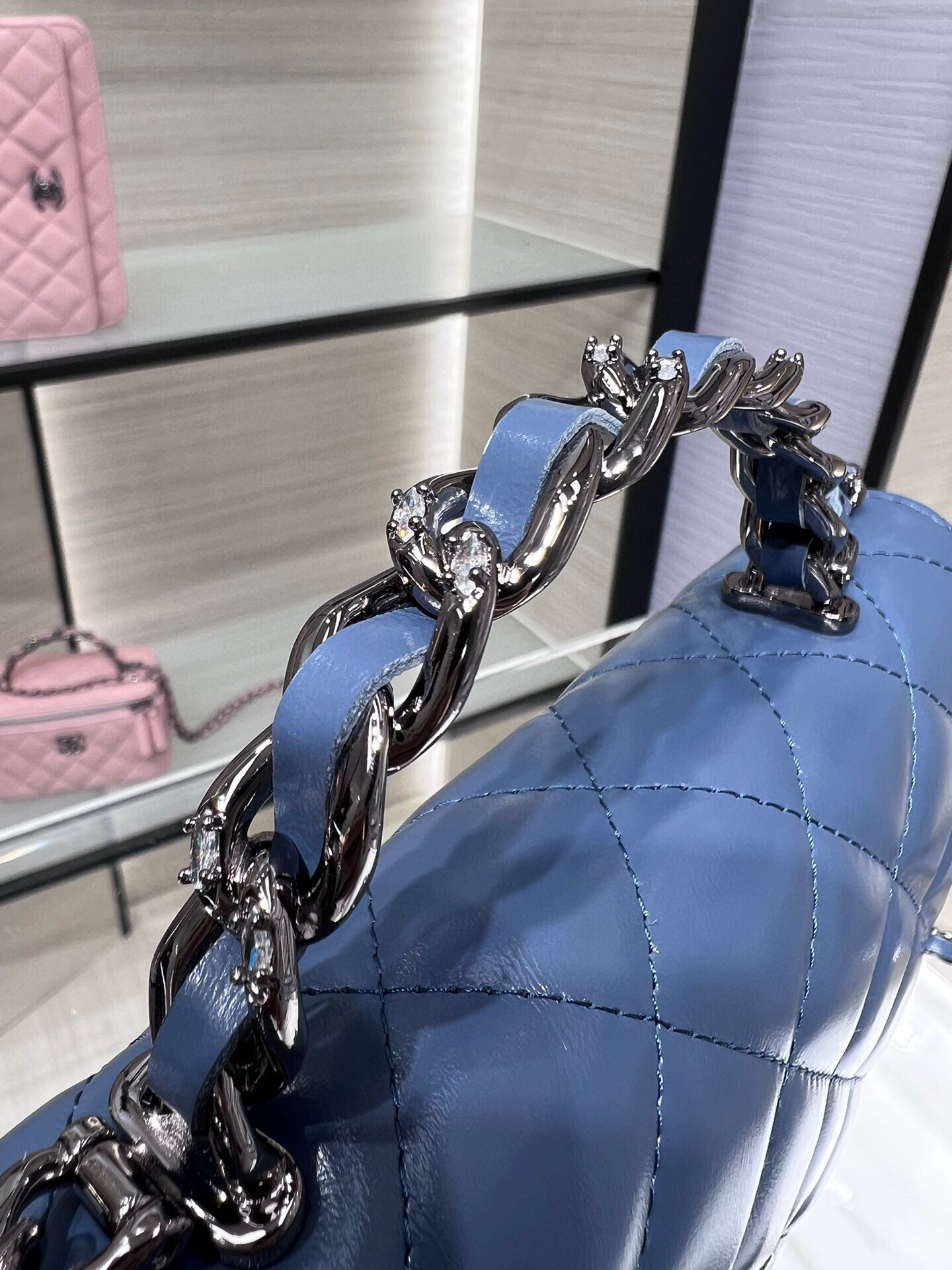 K新品辽色水钻手柄风琴包双层WOC水钻配牛皮AY尺寸:18.5116cm