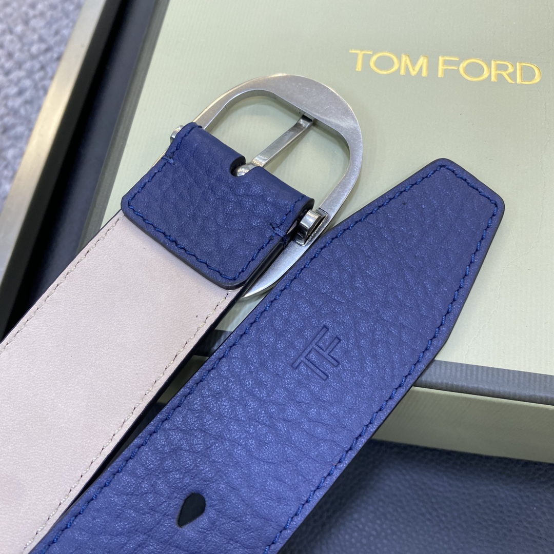 TOMFORD汤姆福特新品双面进口小牛皮简约商务男士腰带4.0cm宽配原版包装