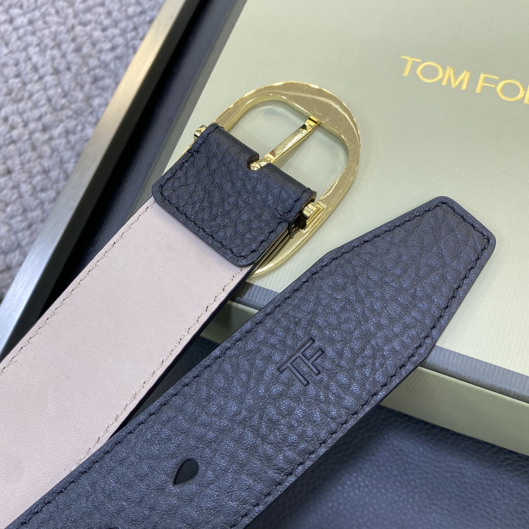 TOMFORD汤姆福特新品双面进口小牛皮简约商务男士腰带4.0cm宽配原版包装