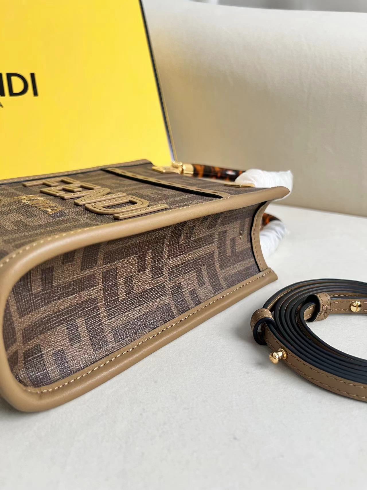 Fendi Sunshine Mini Tote Bag Brown Leather Handbag with Iconic FF Motif 3 i1704777673 3754 2