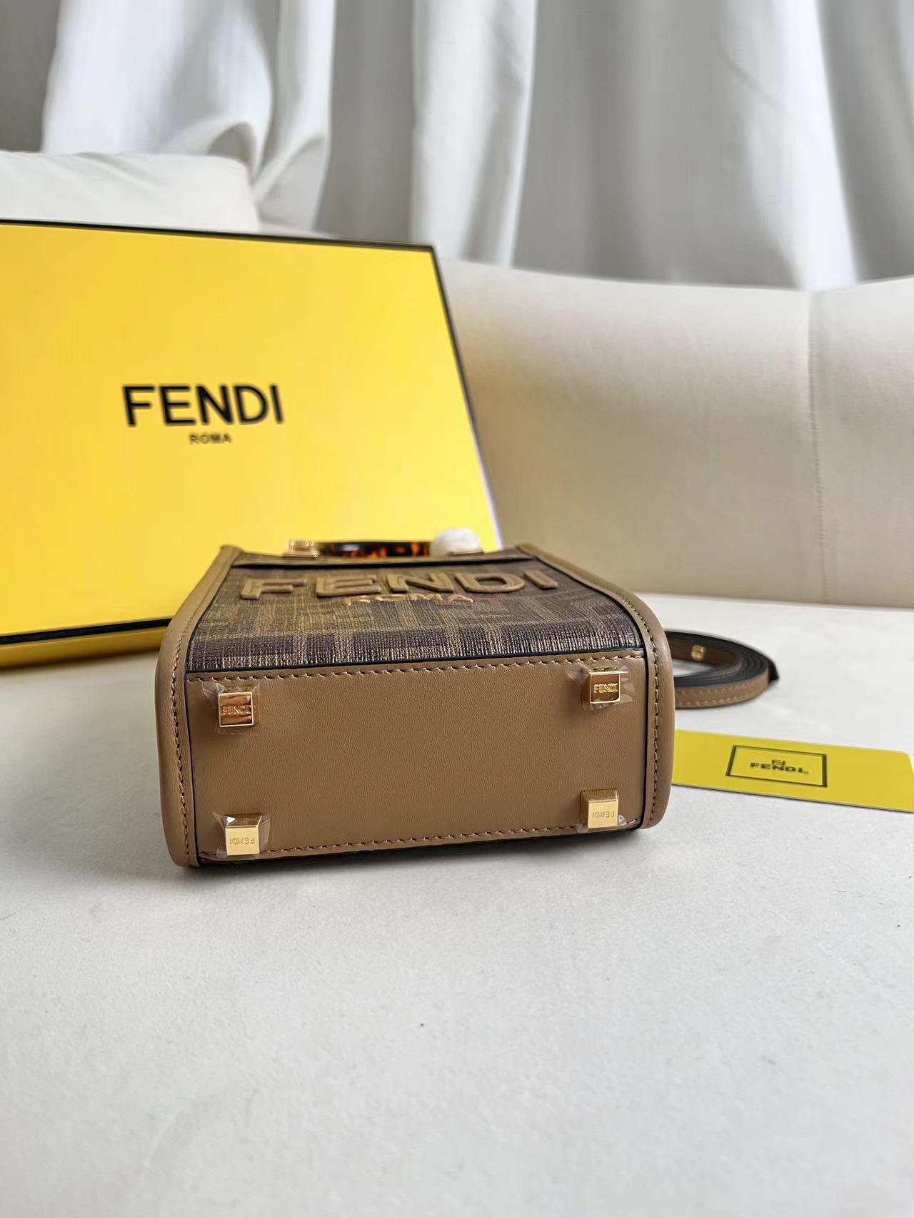 Fendi Sunshine Mini Tote Bag Brown Leather Handbag with Iconic FF Motif 9 i1704777673 3891 8