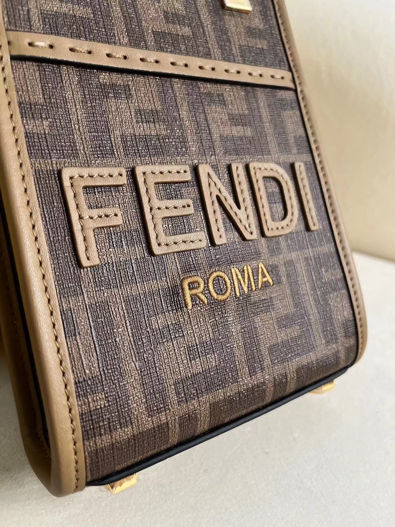Fendi Sunshine Mini Tote Bag Brown Leather Handbag with Iconic FF Motif 2 i1704777673 4380 1