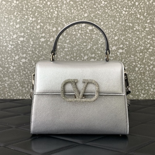 Valentino Garavani VSling Silver Top Handle Bag with Crystal Embellishment 1 Valentino Garavani VSling Silver Top Handle Bag with Crystal Embellishment