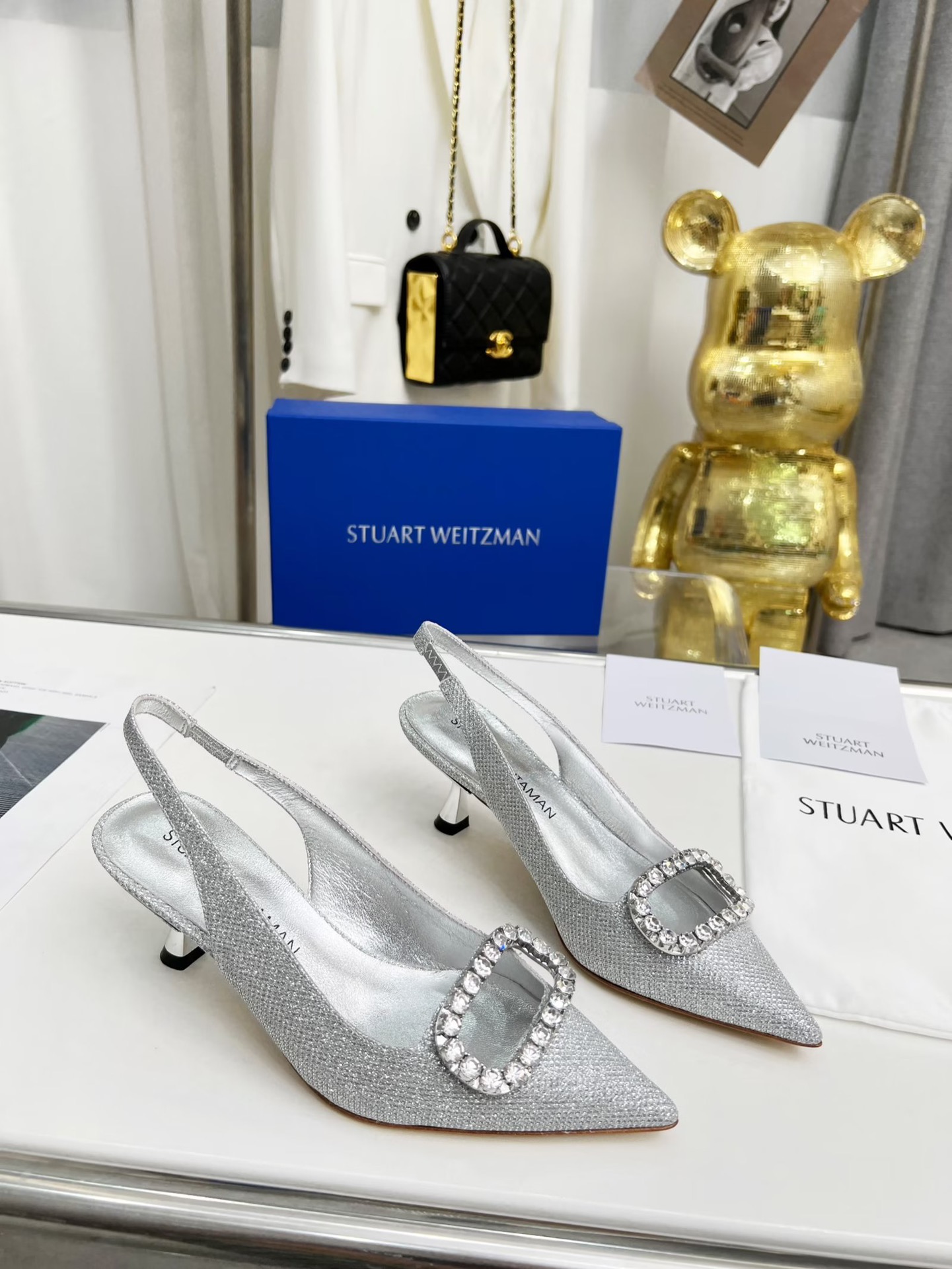 Stuart Weitzman Pointy Water Drill Pumps – $550, Black/Silver, Size 35-41, 5.5cm Heel - 图片 2