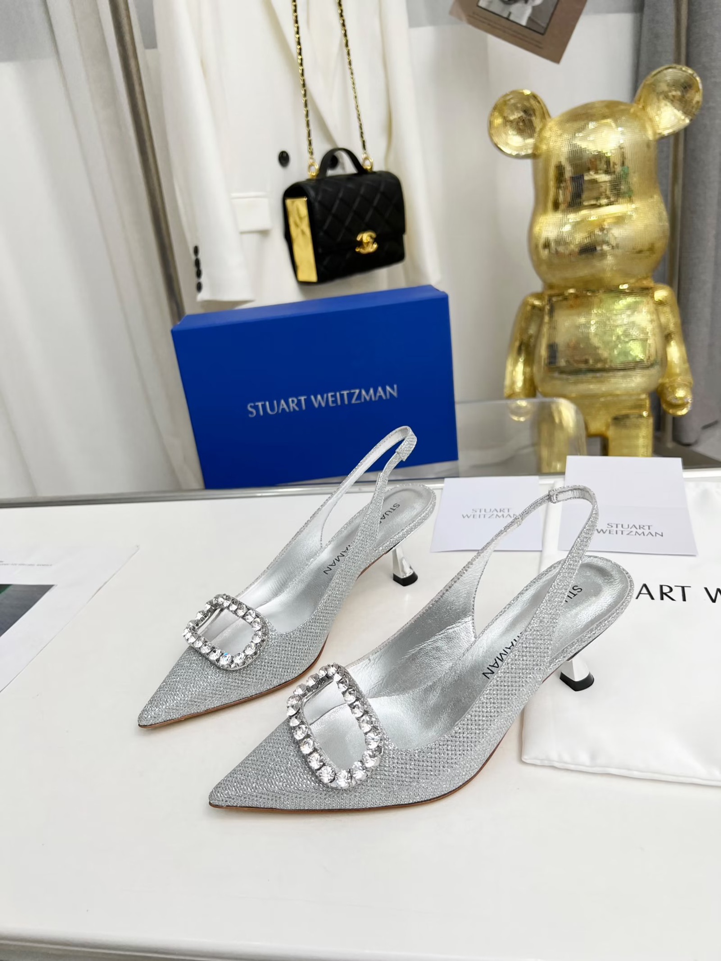 Stuart Weitzman Pointy Water Drill Pumps – $550, Black/Silver, Size 35-41, 5.5cm Heel - 图片 5