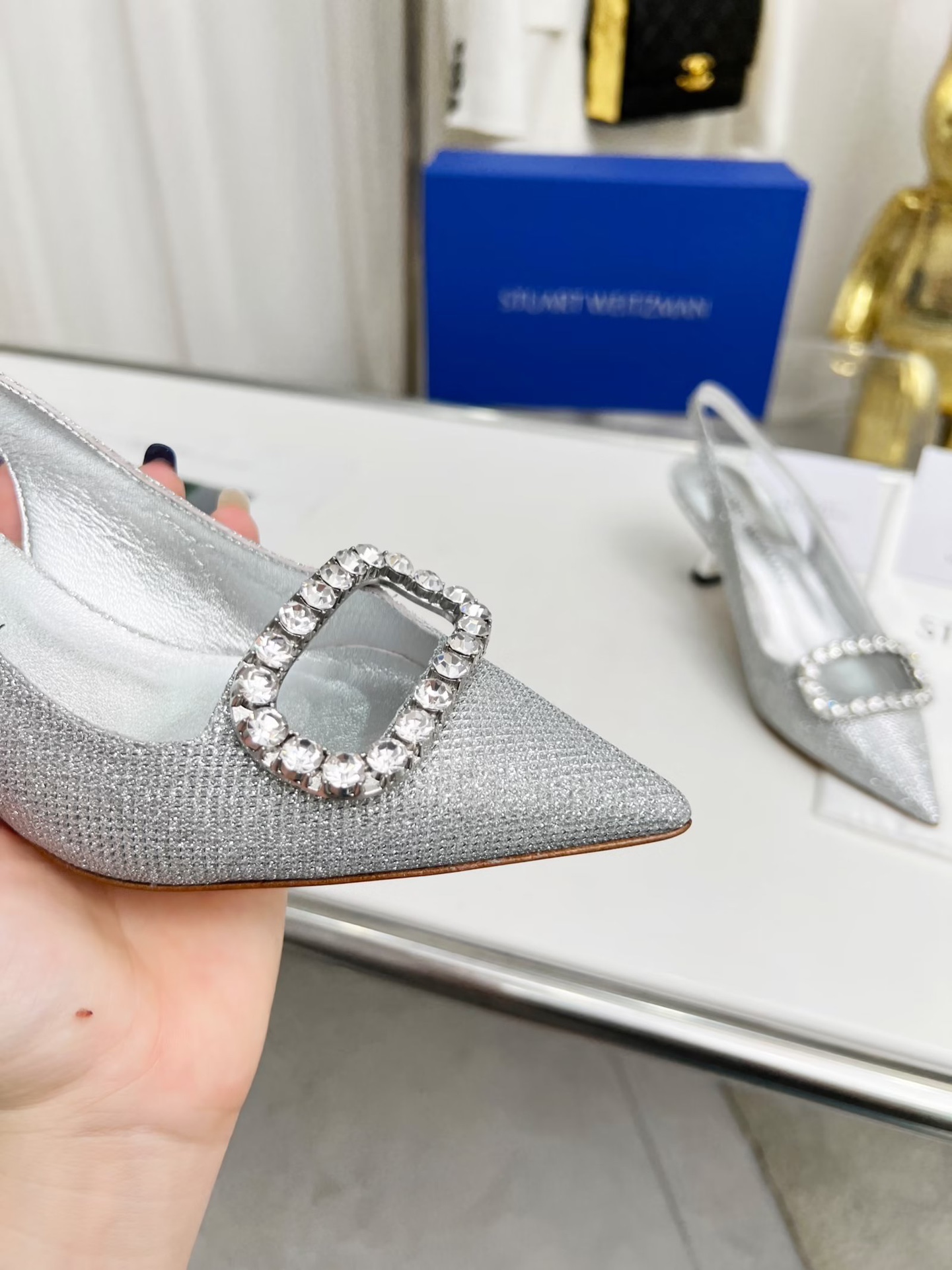 Stuart Weitzman Pointy Water Drill Pumps – $550, Black/Silver, Size 35-41, 5.5cm Heel - 图片 9