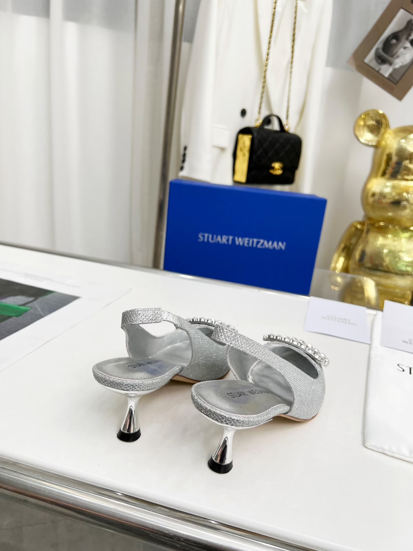 Stuart Weitzman Pointy Water Drill Pumps – $550, Black/Silver, Size 35-41, 5.5cm Heel - 图片 4