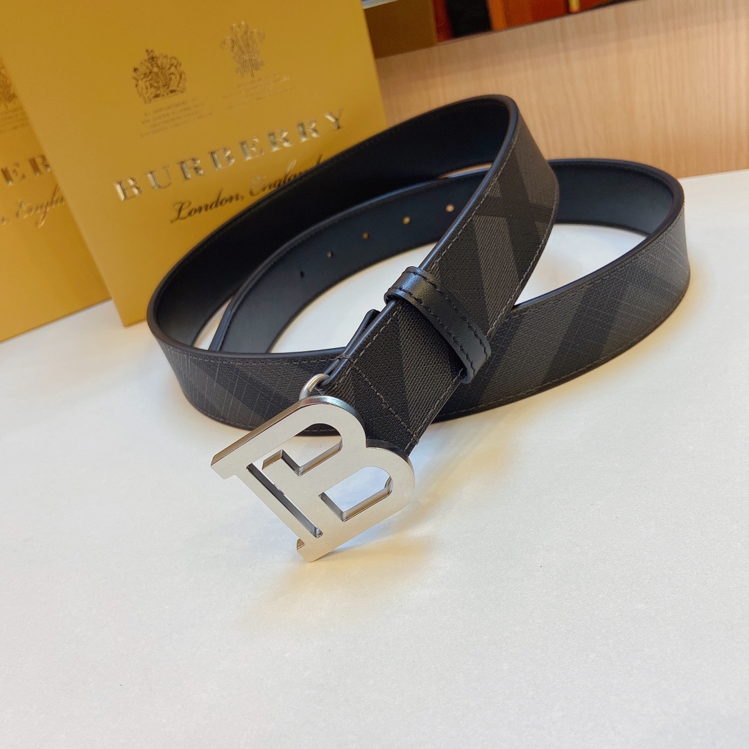 [正]巴宝莉精品不锈钢五金搭配品牌格仔面料内衬头层牛皮手感柔软宽3.5CM