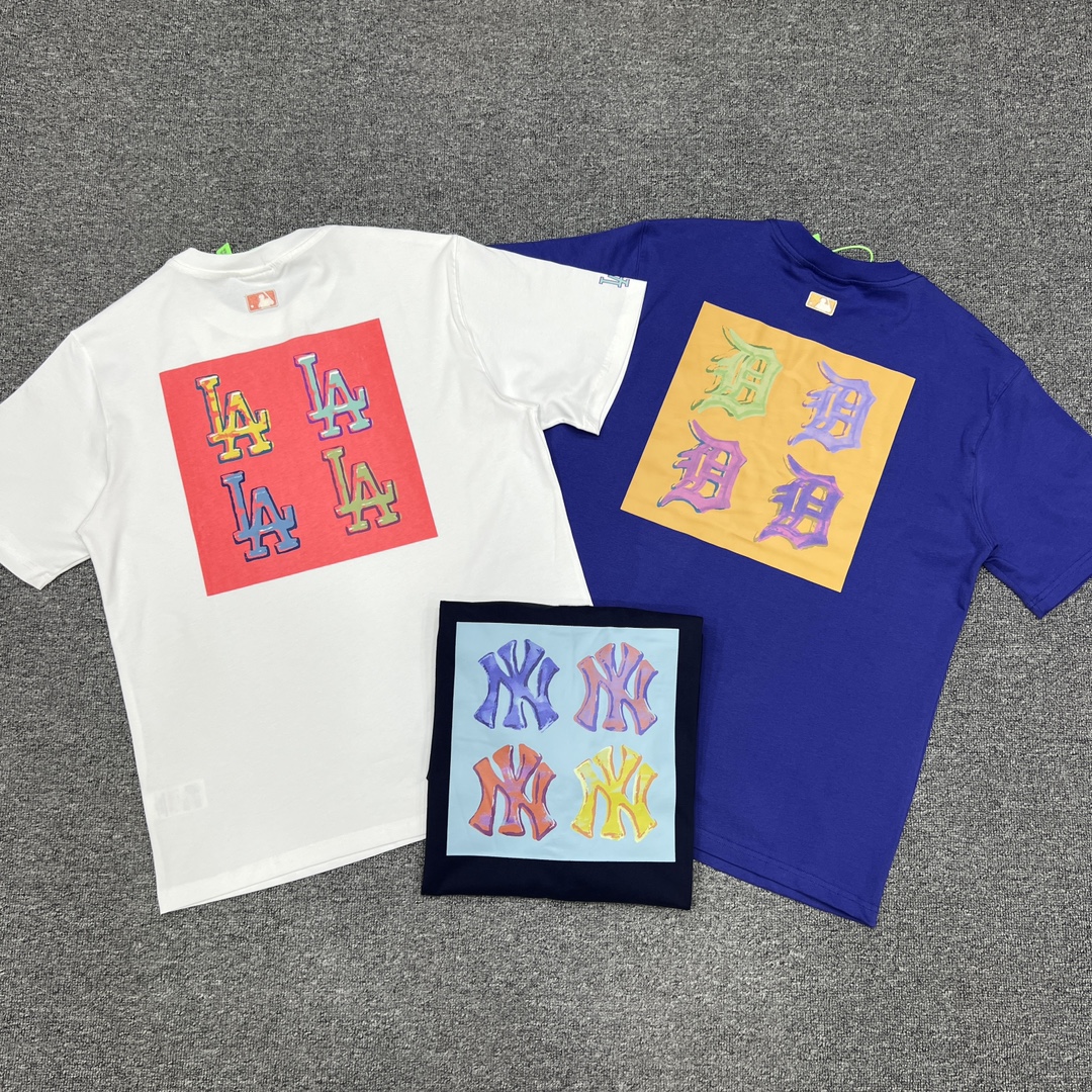 P88 XX052 MLB estampado de graffiti en bloques ZP edición 260g algodón puro unisex: S-XXL [azul marino, blanc…