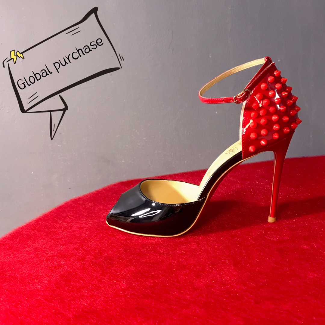 NO:100113,High-end customized spring and summer classic model H10Cm, size 34-42, leather large sole.9050-Black leather red rivets, outer water table, standard European size Reference:9050- Color:black/red Material:patent Lining:red goat leather Heel height:10Cm Sole:leather sole Size:EUR 34-42 (US 4-11):,,christian louboutin,Leather soles19860909高端订制春夏精典款 H10Cm,尺码34-42码,真皮大底.9050-黑柒皮红柒,红色铆钉,外水台, 标准欧码 Reference:9050- Color:black/red Material:patent Lining:red goat leather Heel heigh:10Cm Sole:leather sole Size:EUR 34－42（US 4一11) :,,christian louboutin,Leather soles,Women's Shoes