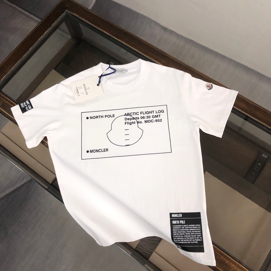 Moncler Clothing T-Shirt Black White Printing Unisex Cotton Fashion
