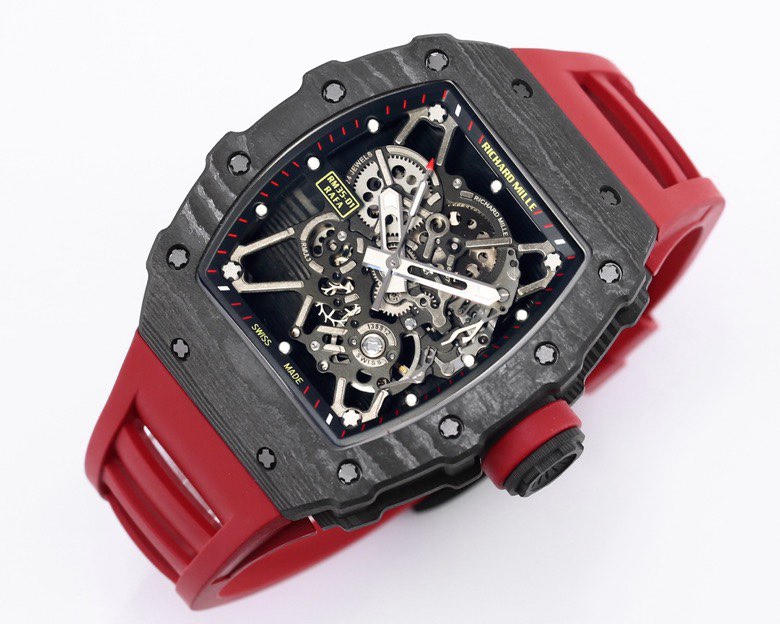 NO:641274,『New Factory-NEW Factory』[Ceiling] RICHARD MILLE Richard Mille RM 35-01 RAFAEL NADAL carbon fiber watch - as a ticket for billionaires (get a pair of cloth straps) 1 movement The highest version of the movement currently on the market, exclusively developed original RMUL3 hollow integrated movement, white sapphire shock absorber, after long-term testing, the stability is quite high, the movement is polished in place, (original synchronization) 2 Case imported NTT  It is a lightweight watch made of original textured carbon fiber, weighing only 50g. The inner tank and watch cover steel parts are made of titanium alloy and CNC high-precision machining, so that the watch case fits perfectly and seamlessly!  Truly original and authentic details. 3 Dial: The hollow dial with the classic black and red track inner shadow shows the unique charm of the watch. 4: The watch mirror is made of high-curved sapphire mirror and double-sided electroplated high-permeability film, which has an anti-glare effect, clear and exquisite. 5: The choice of natural rubber strap and woven Velcro strap,  6: Titanium alloy folding clasp, original mold opening, clear and three-dimensional engraving, perfectly restoring the original shape, the spring leaf is also made of titanium metal, the elastic effect is better and more durable 7: The screws are all made of titanium metal plating dark gray process, synchronizing the original effect. 'NEW Factory' achieves new breakthroughs and treats watch lovers with 'heart'!  ,19860909『新厂-NEW Factory』【天花板】RICHARD MILLE理查德米勒RM 35-01 RAFAEL NADAL碳纤维腕表——作为亿万富豪的入场劵（送一副布带） 1机芯目前市场最高版本机芯,独家研发原装RMUL3镂空一体机芯、白宝石避震器、经过长期测试,稳定性相当高,机芯打磨到位,（原装同步） 2表壳进口NTT 原装纹路碳纤维打造、轻量 级表款,克重仅 50g、内胆与表盖钢件采用钛 合金材料、CNC 高精密加工、使表壳配合完美 无缝隙！真正做到原装正品细节. 3表盘:镂空表盘搭配经典黑红赛道内影展现腕 表独有魅力 4:表镜采用高弧度蓝宝石镜面双,并采用双面电镀高透膜,具有防眩效果,清晰而精致. 5:表带天然橡胶表带与编制魔术贴表带选 择、 6:表扣钛合金折叠表扣,原装开模,刻字清晰立体,完美还原正品形状,弹簧片同样采用钛金属,弹性效果更好更持久 7:螺丝全部采用钛金属电镀深灰色工艺,同步原装效果 『新厂-NEW Factory』实现新突破,用“心”对待腕表爱好者！,,Watch