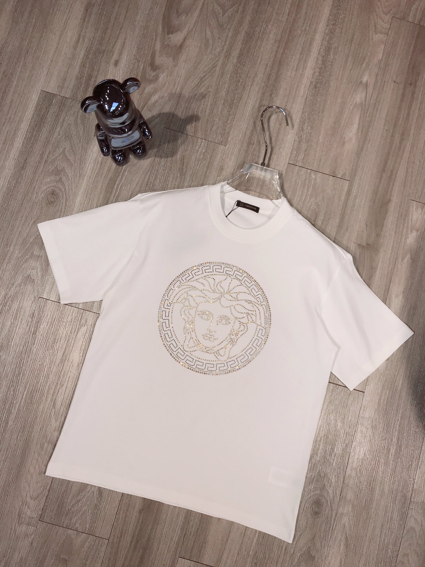 Versace Clothing T-Shirt Black White Men Cotton Mercerized Spring Collection Fashion Short Sleeve