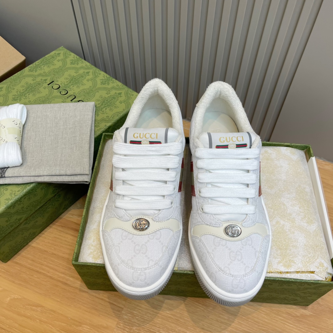 GUCCI Sneakers White Leather Terry Cloth Double G