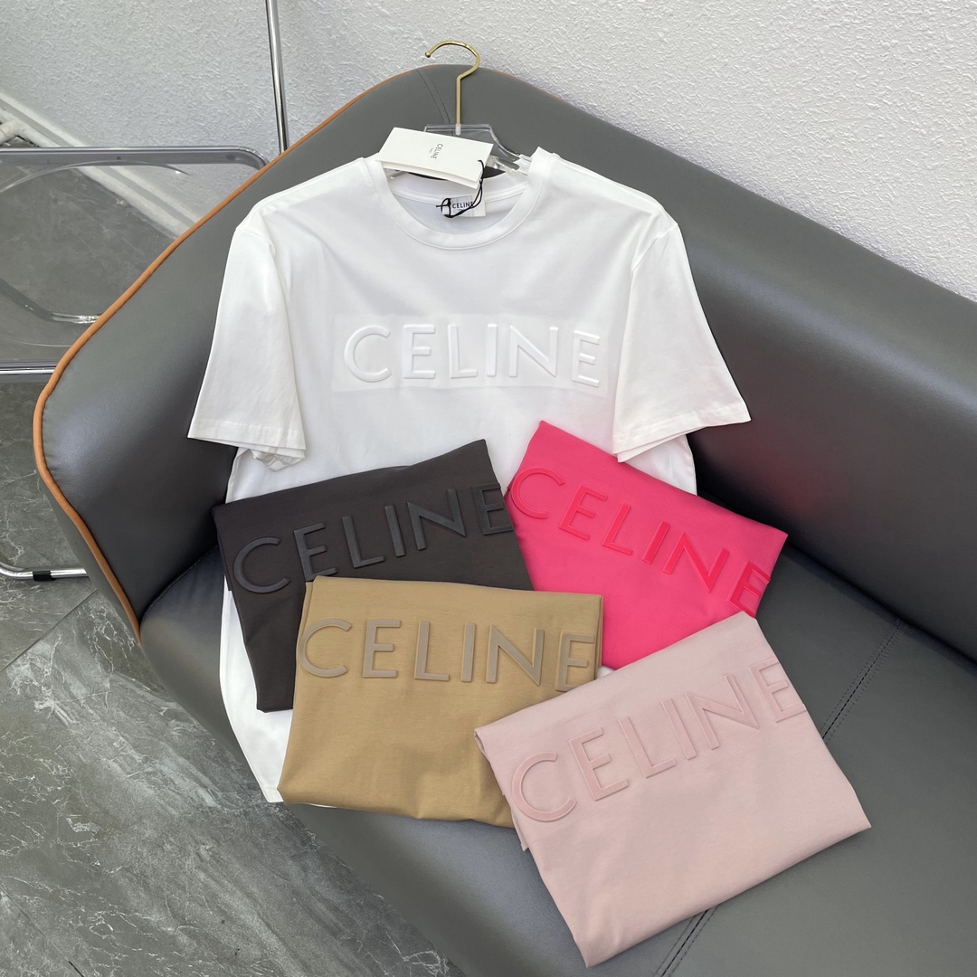Celine新款经典简单立体字母T恤????爆款 \n灰色 白色 粉色 咖色 玫红SmL