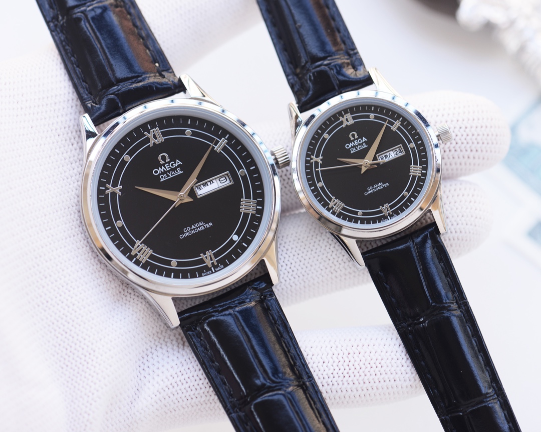 Omega-OMEGA Couple’s Wristwatch: White Shell, Gold Shell, Steel Belt - 图片 4