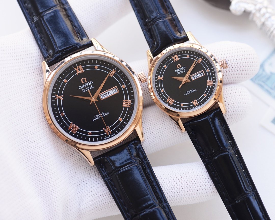 Omega-OMEGA Couple’s Wristwatch: White Shell, Gold Shell, Steel Belt - 图片 5