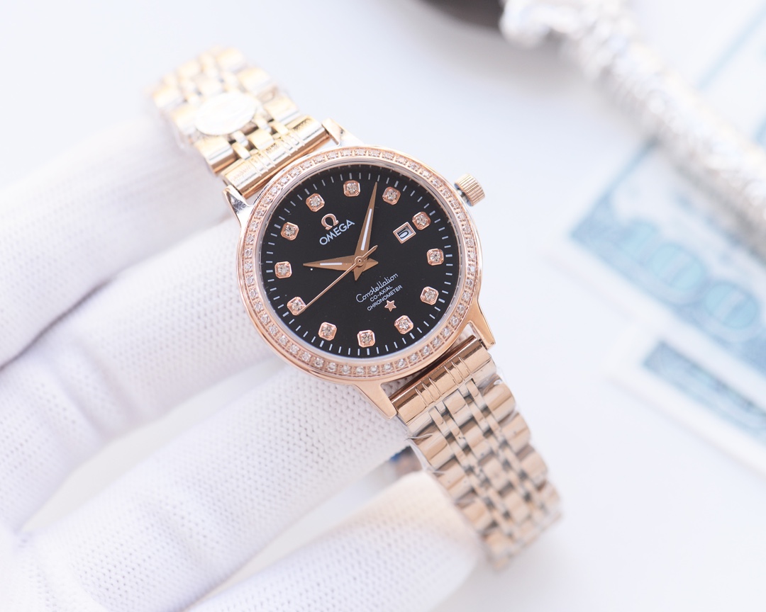 Omega-OMEGA Couple’s Wristwatch: White & Gold Shell, Steel & Ceramic Belt - 图片 3