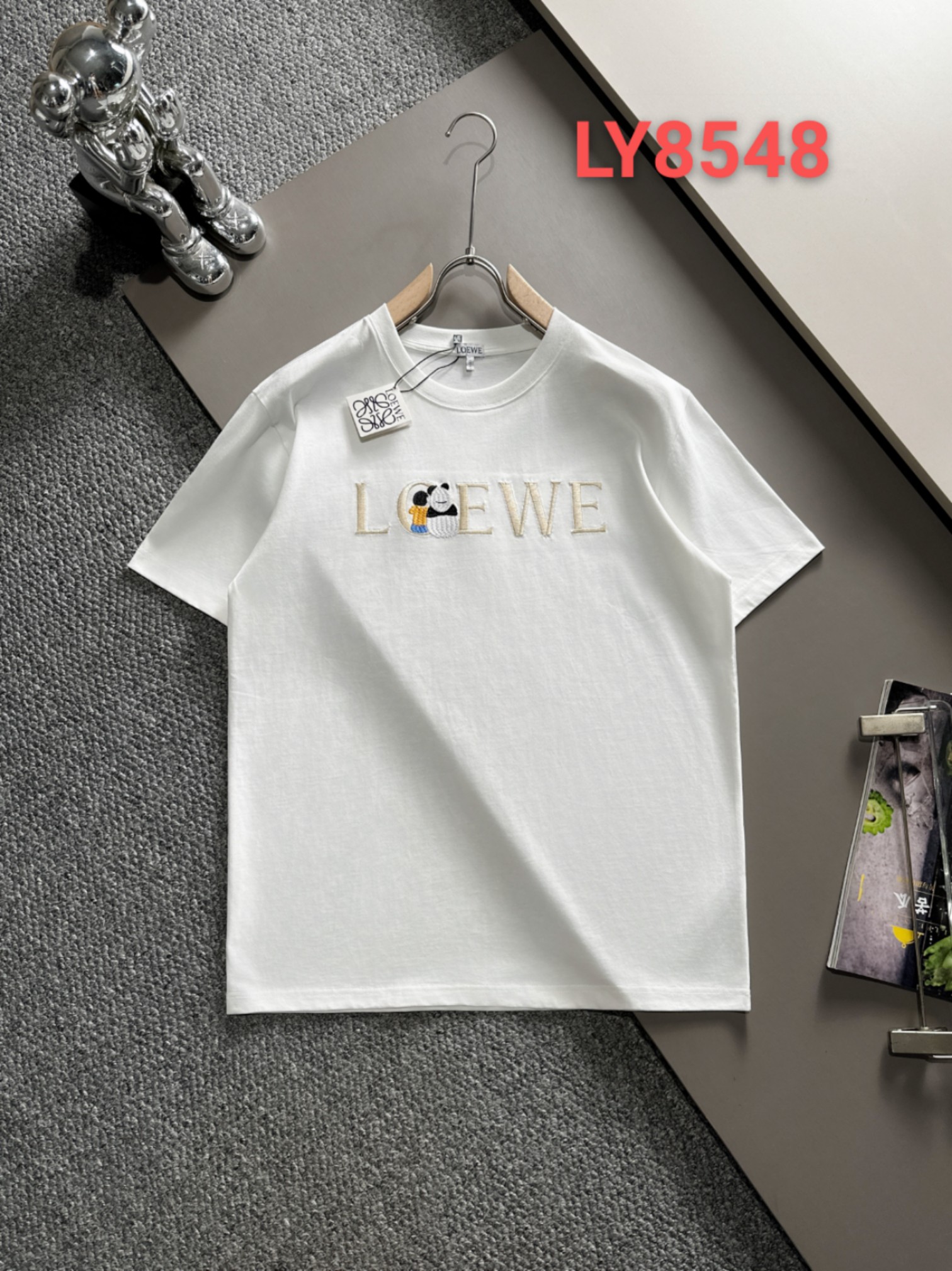 🅿️110 罗意威LOEW*24ss春夏新款高版本熊猫🐼刺绣加后背印花LOGO上身效果极佳 LY8548短袖上新 颜色（黑白）尺码: XS_L