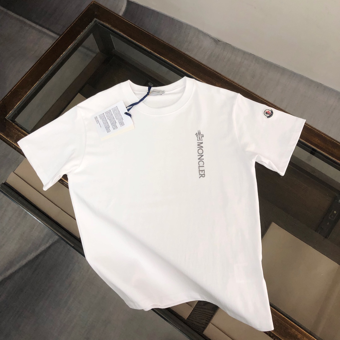 Moncler 1:1
 Clothing T-Shirt Black White Embroidery Unisex Cotton Fashion