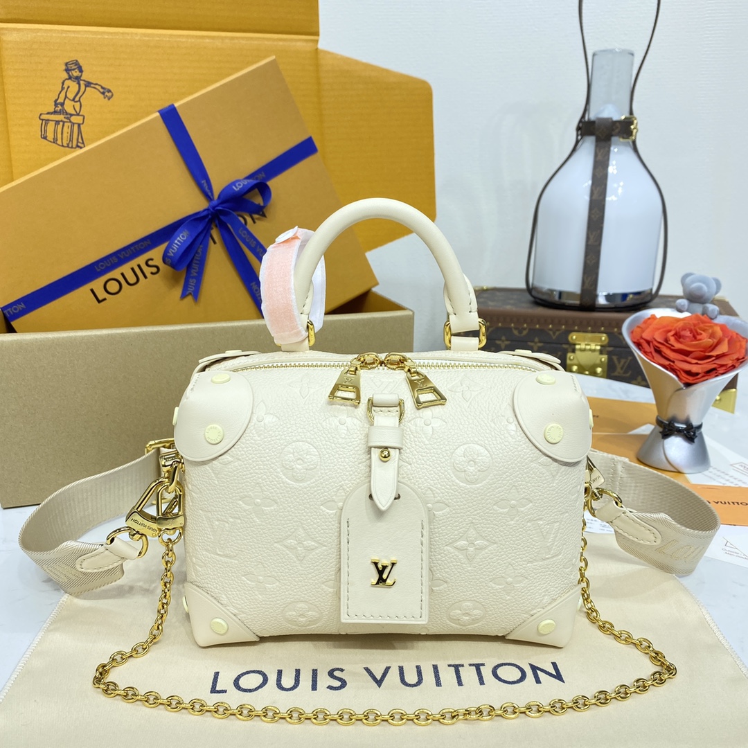Louis Vuitton LV Petite Malle Qualidade do espelho
 Sacos Bolsas Preto Branco Empreinte​ M45393