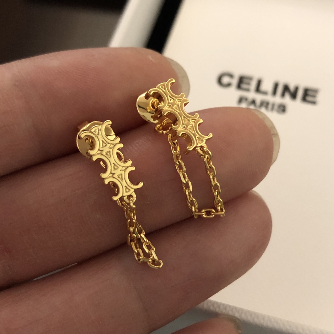 Celine Gioielleria Orecchino Oro Giallo Incisione Vintage Catene