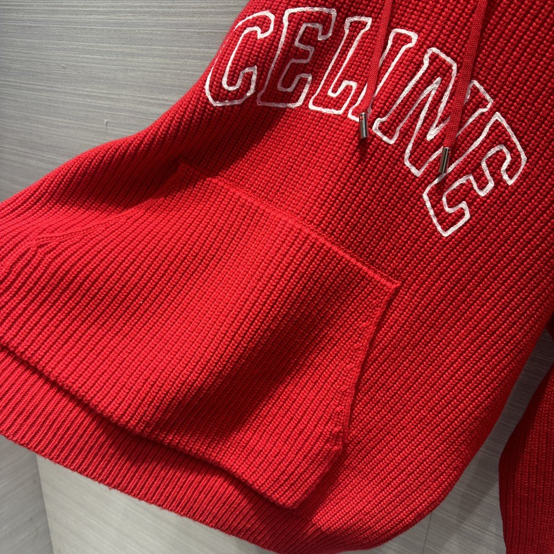 独家首发️原单品质CELIN*24早春新品新年限定红️专柜同步高领廓形连帽毛衣！男女同款！超正的红️软糯
