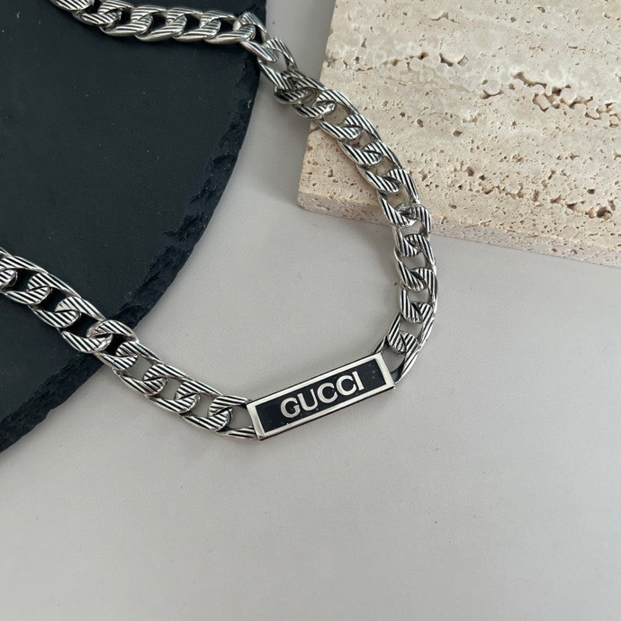 NO:104257,Gucci 925 sterling silver engraving chain black enamel necklace size 50cm, Gucci necklace, gucci, gucci, necklace, pure silver19860909Gucci古驰925纯银刻纹链条黑色珐琅项链 尺寸50cm,古驰项链,gucci,gucci,necklace,pure silver,Jewelry