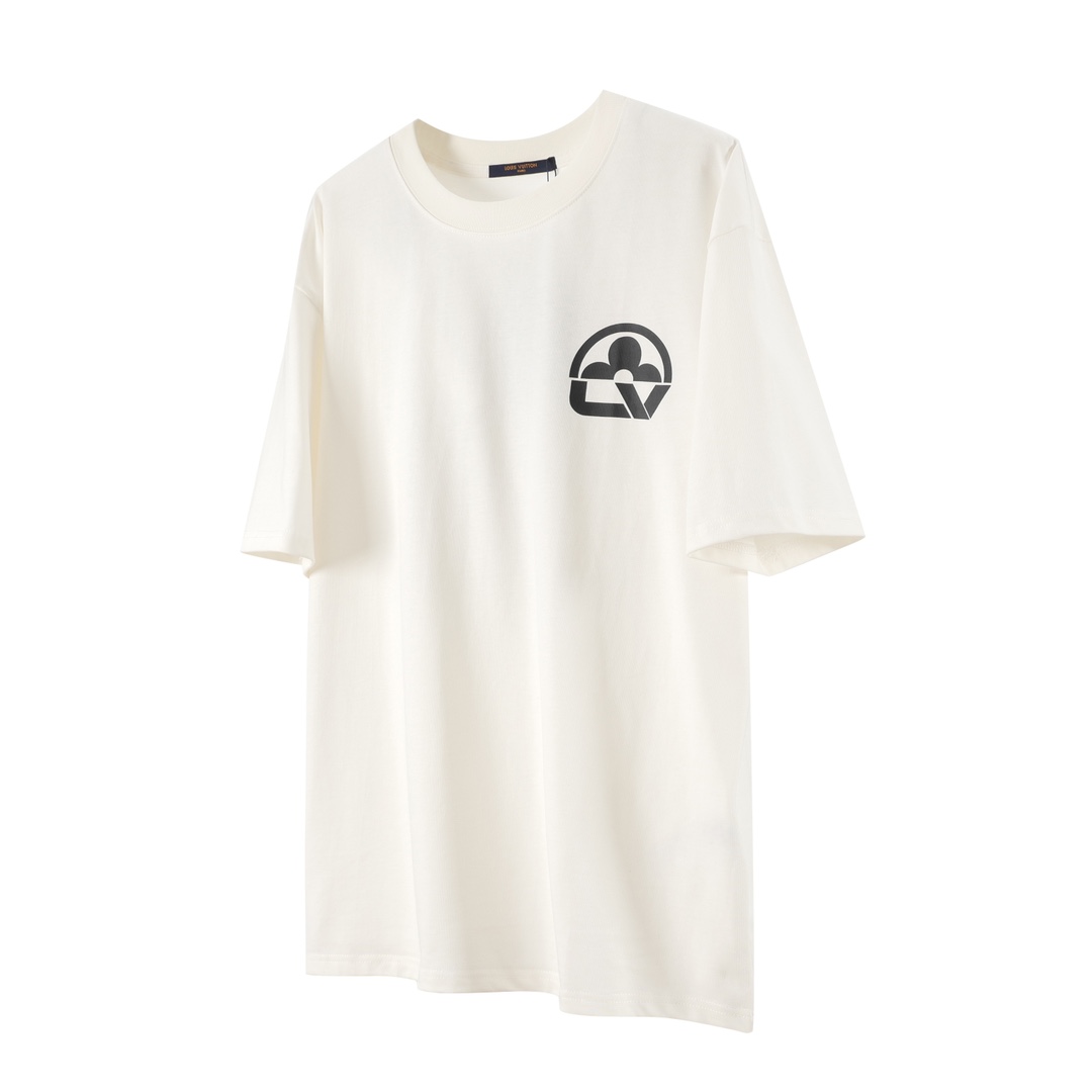 Louis Vuitton Ropa Camiseta Beige Negro Blanco Universal para hombres y mujeres Algodón Tejido Manga corta