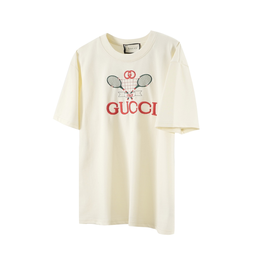 「G07」 GUCCI/Gucci camiseta de manga corta bordada con raqueta de bádminton clásica, tela de punto de algodón puro de 28…