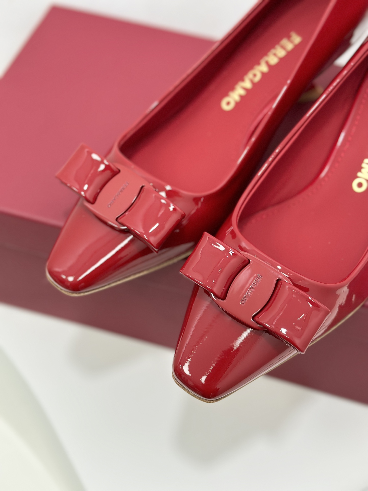 Salvatore Ferragamo Vara Red Patent Leather Bow Pump, Square Toe, Comfortable 7 i1705839656 7140 0