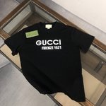Gucci Clothing T-Shirt Apricot Color Black Embroidery Unisex Cotton Spring/Summer Collection Short Sleeve
