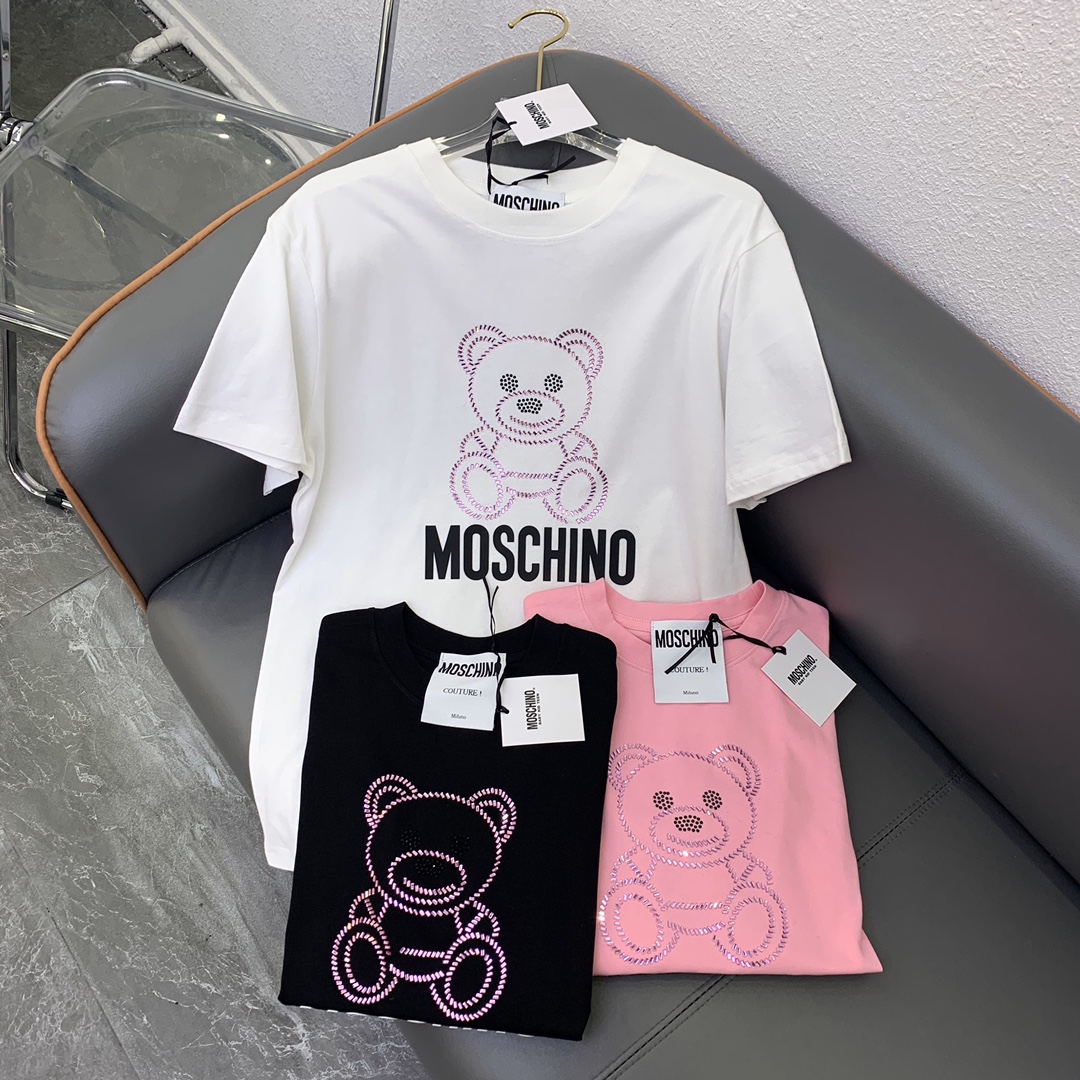 ????????MOSchino2024早春新款烫钻小熊立体字母T恤！黑色 白色 粉色SmL