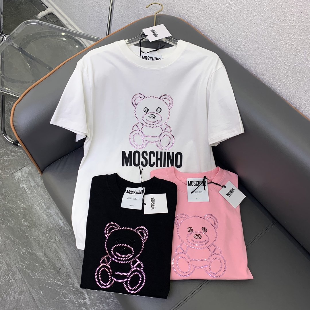 MOSchino2024早春新款烫钻小熊立体字母T恤！黑色 白色 粉色SmL