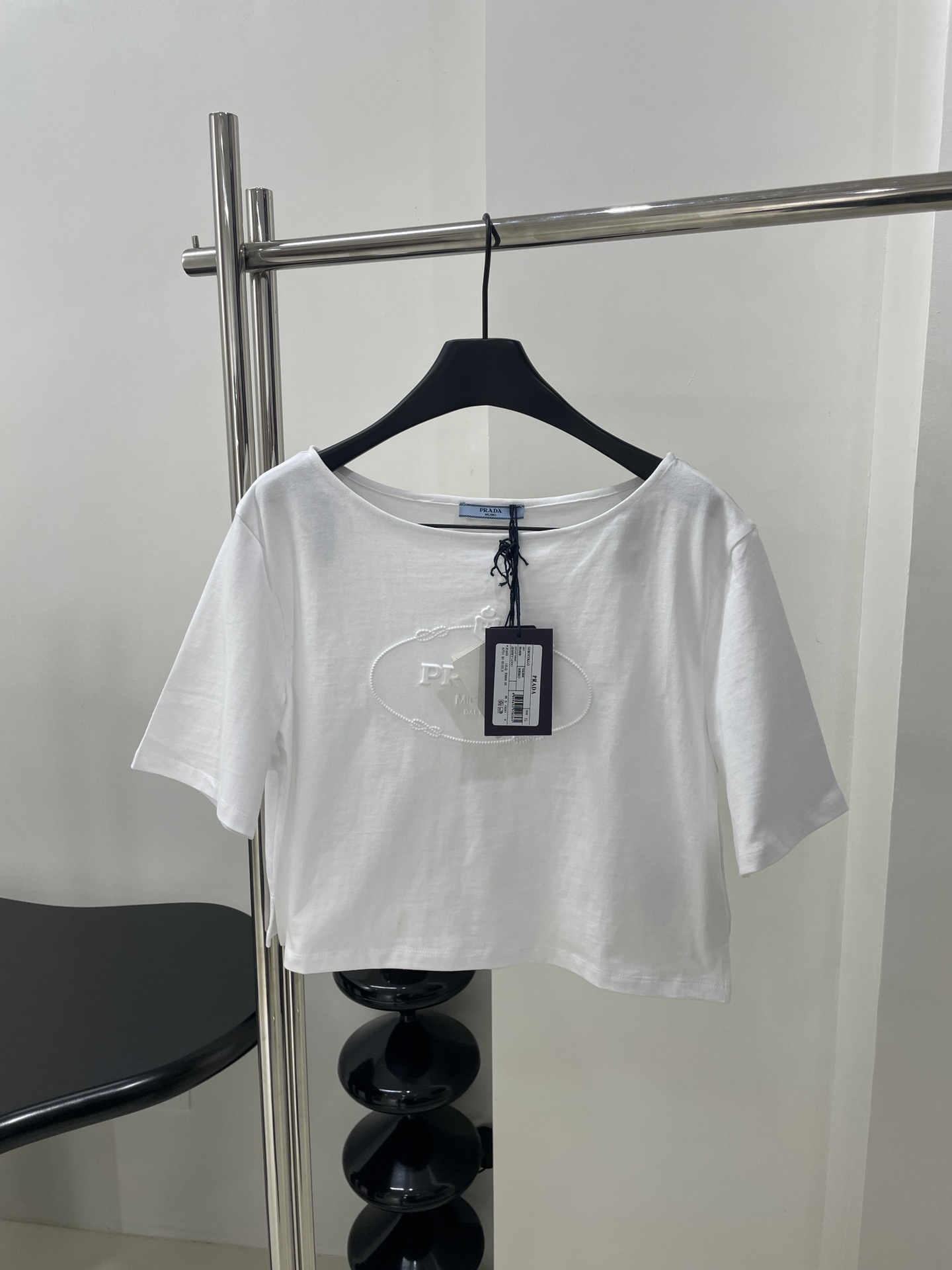 Mode
 Prada Vêtements T-Shirt Noir Blanc Imprimé Coton Tricot Série printemps Peu importe