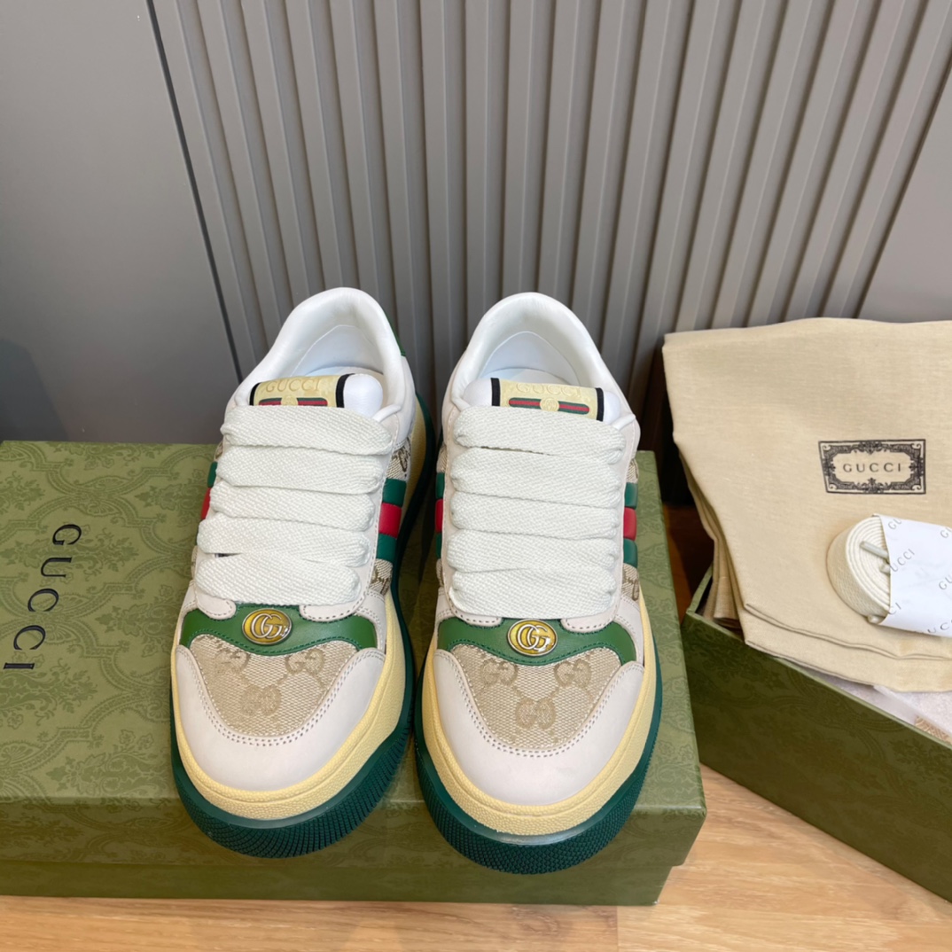GUCCI Sneakers Platform Cowhide Green Heel