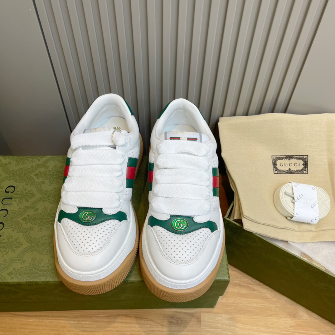 GUCCI Sneakers Leather White Perforated Platform Couple Style