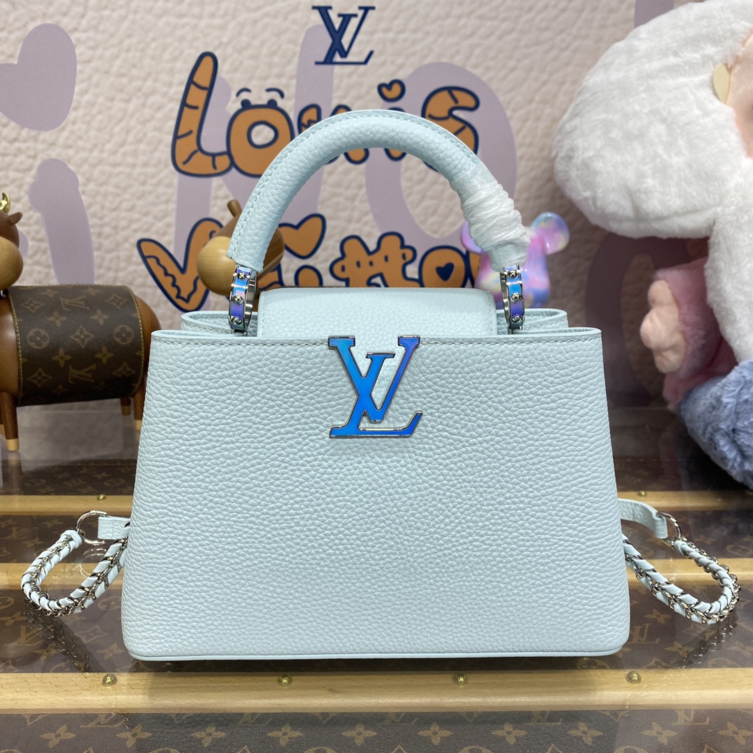 Louis Vuitton LV Capucines Sacos Bolsas Réplica aaa+ designer
 Azul Claro Rosa Branco Taurillon Correntes M48865