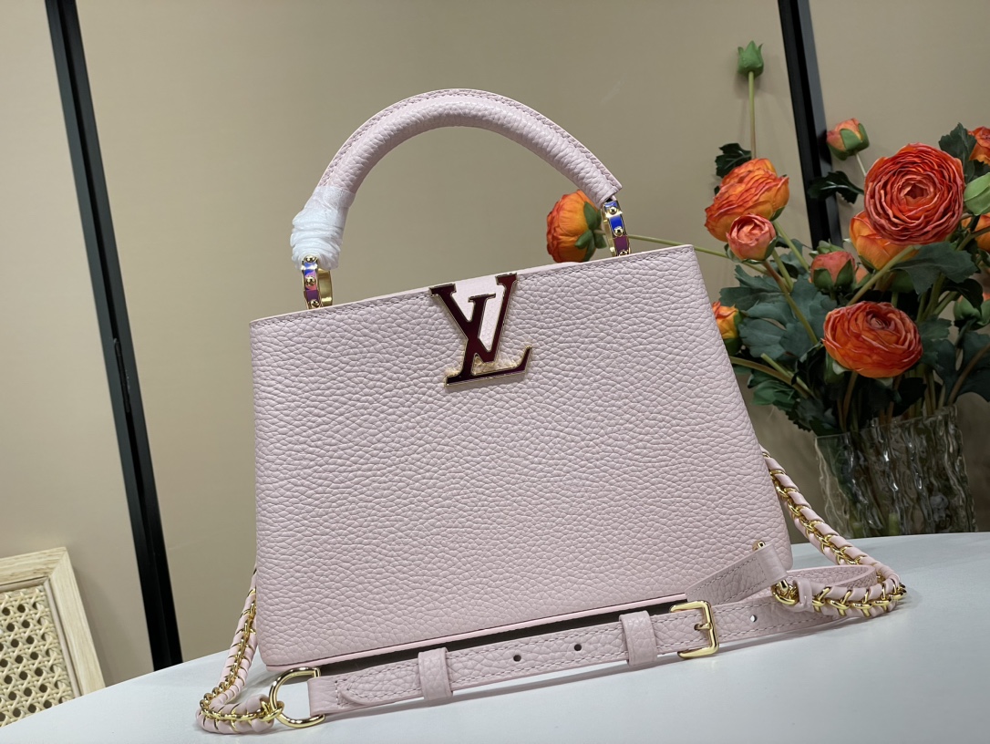 Louis Vuitton LV Capucines Sacs À Main Couleur rose La couleur violette Polissage Taurillon chaîne M48865