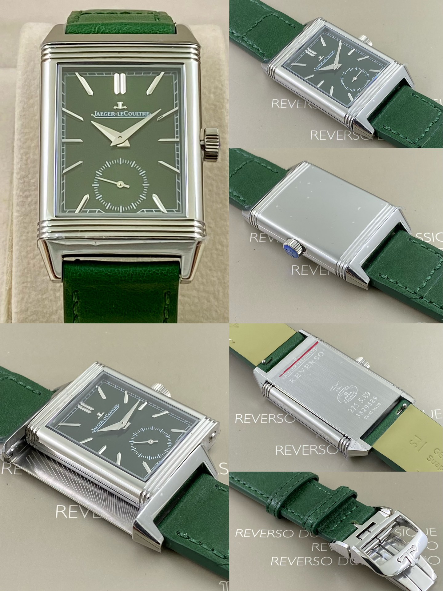REVERSO TRIBUTE翻转系列小秒针腕表
手动上弦机械，动力储存45小时
尺寸：45.6 x 27.4 x 8.5
316精钢打造，蓝宝石玻璃
经典之作，时尚演绎，放射状纹饰，镶嵌时标
轨道式分钟刻度，太子妃指针，
醒目配色，鲜明而神秘的色彩，凸显不凡气质，
别致小牛皮帆布双材质表带，复古油蜡皮，鳄鱼皮，手工明针缝线，多种风格搭配可选。