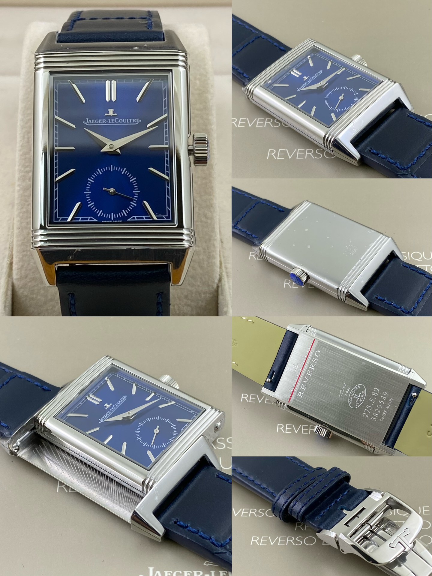 REVERSO TRIBUTE翻转系列小秒针腕表
手动上弦机械，动力储存45小时
尺寸：45.6 x 27.4 x 8.5
316精钢打造，蓝宝石玻璃
经典之作，时尚演绎，放射状纹饰，镶嵌时标
轨道式分钟刻度，太子妃指针，
醒目配色，鲜明而神秘的色彩，凸显不凡气质，
别致小牛皮帆布双材质表带，复古油蜡皮，鳄鱼皮，手工明针缝线，多种风格搭配可选。